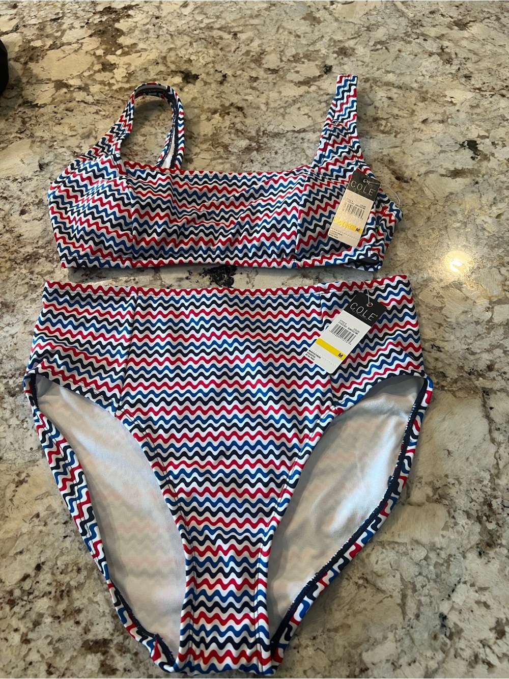 Cole of California Red/White/Blue Zigzag High-Waist Bikini size medium